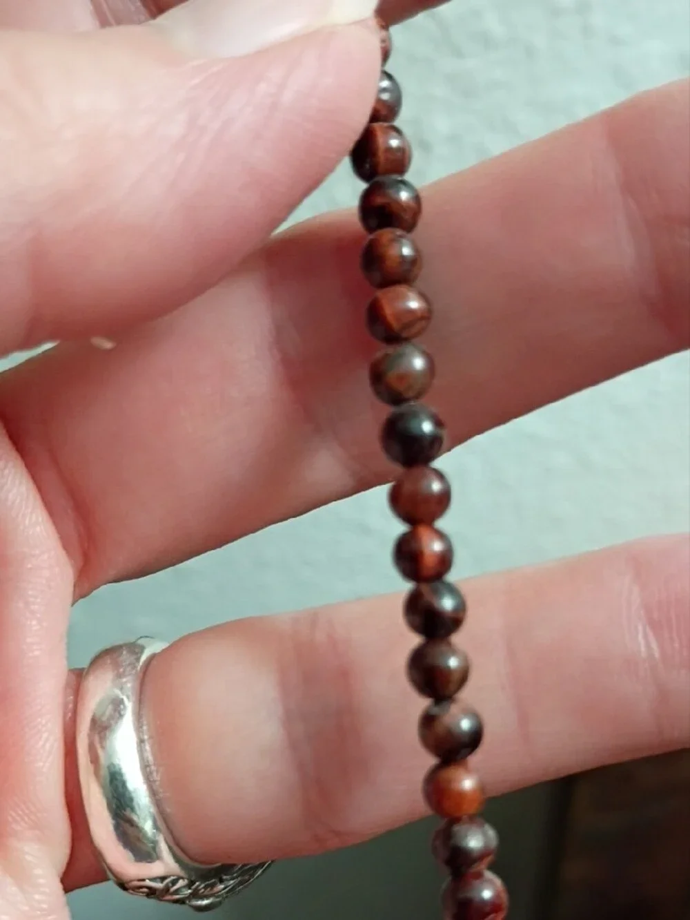 Handmade Brown Stone Beaded Necklace with White Stone Pendant